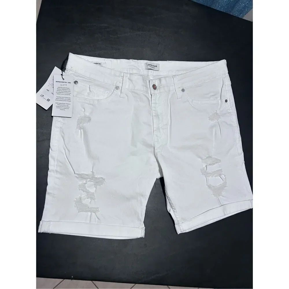 Jack & Jones Women’s Size XXL White Denim Jean Shorts Distressed Cuffed Bottom N